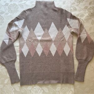 Rachel Zoe Brown and Pink Argyle Mock Neck Sweater - Size XS